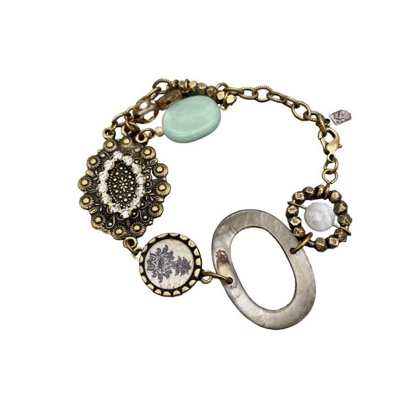 ELEMENTS Jewelry - Vintage Modern Elements Jill Schwartz Mother of Pearl Rhinestone Bracelet NA